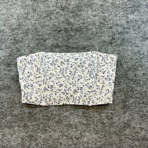 Reformation Cotton Linen Summer Floral Strapless Bandeau Crop Top